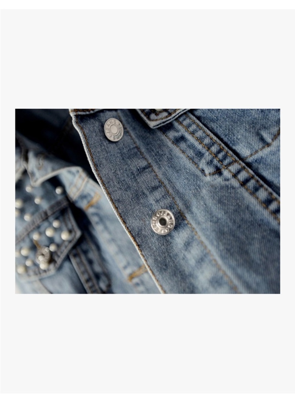Women's Embroidered Pearl Denim Jean Jacket Coat Size S - Picture 5 of 14
